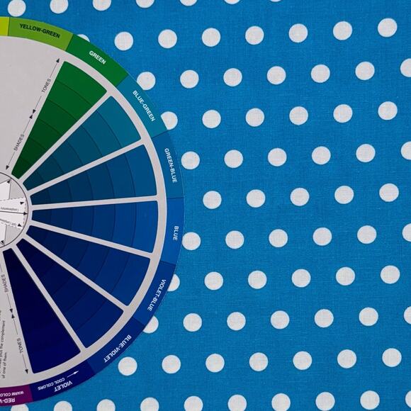 Teal Blue and White Medium Size Polka Dot Cotton Fabric - 1/2 Yard - Blender - Picture 4 of 5